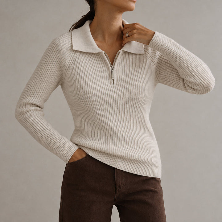 Eugenie | Damen Rippstrick Reißverschluss Pullover