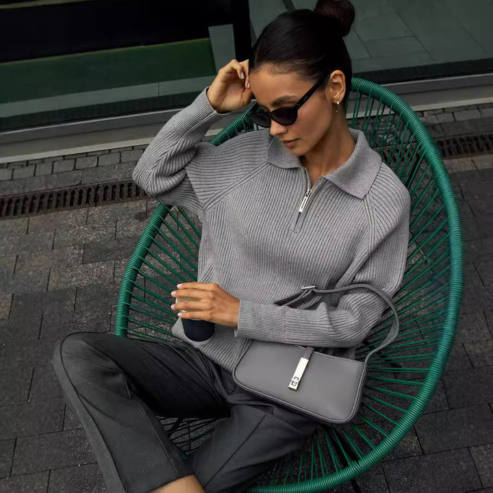 Eugenie | Damen Rippstrick Reißverschluss Pullover