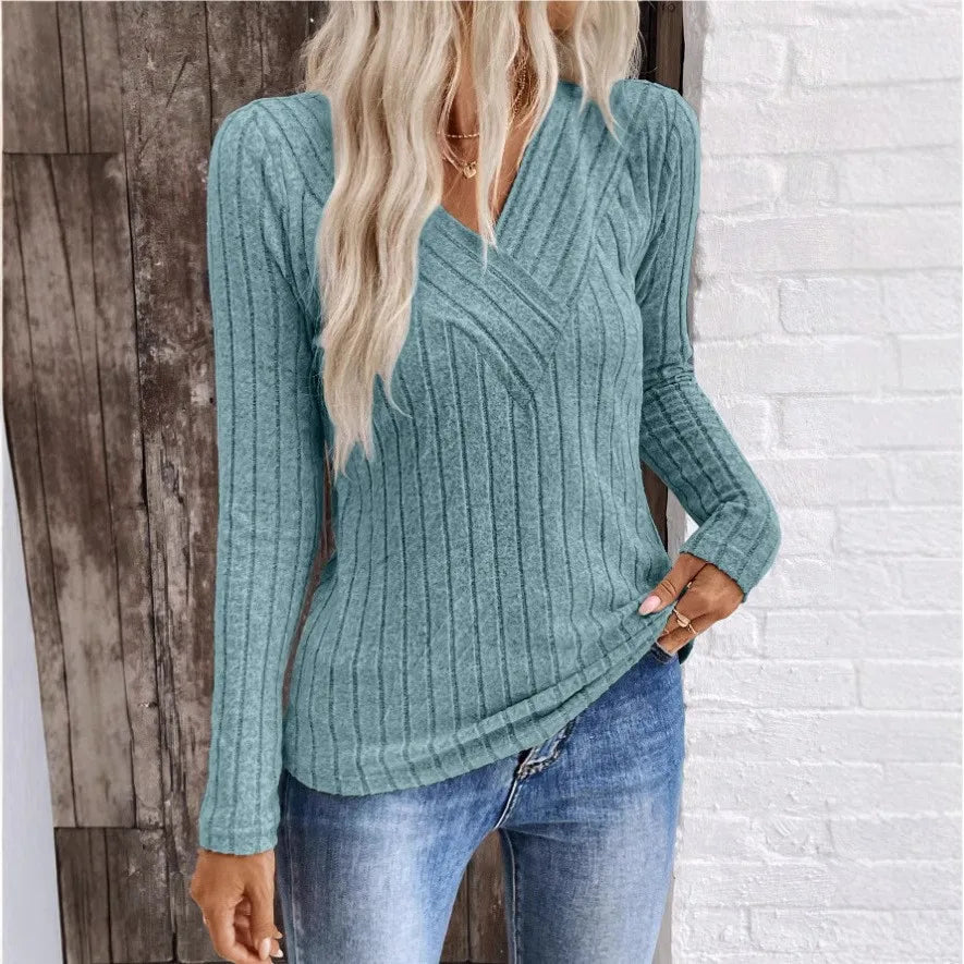 Jocelyn | Damen V-Ausschnitt Rippstrickpullover