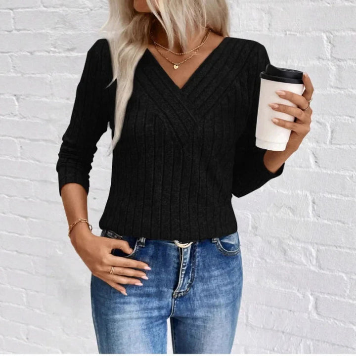 Jocelyn | Damen V-Ausschnitt Rippstrickpullover