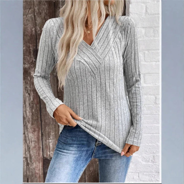 Jocelyn | Damen V-Ausschnitt Rippstrickpullover
