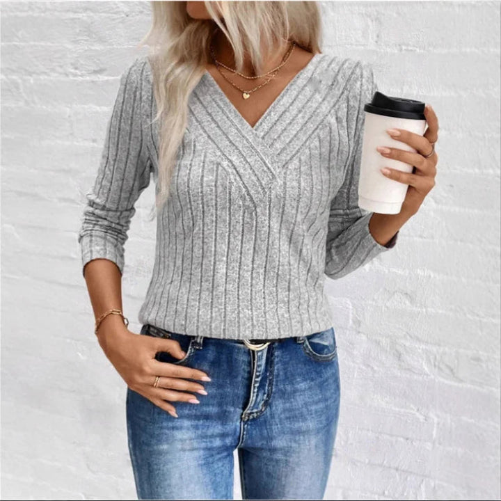 Jocelyn | Damen V-Ausschnitt Rippstrickpullover