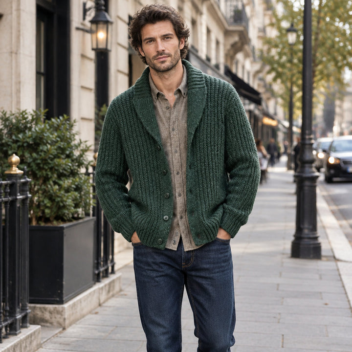 Leander | Herren Grobstrick mit Schalkragen Cardigan