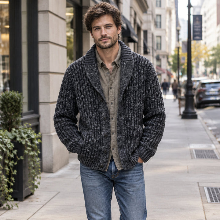Leander | Herren Grobstrick mit Schalkragen Cardigan