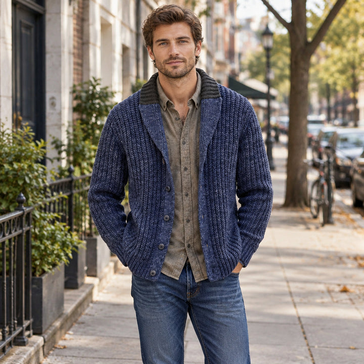Leander | Herren Grobstrick mit Schalkragen Cardigan
