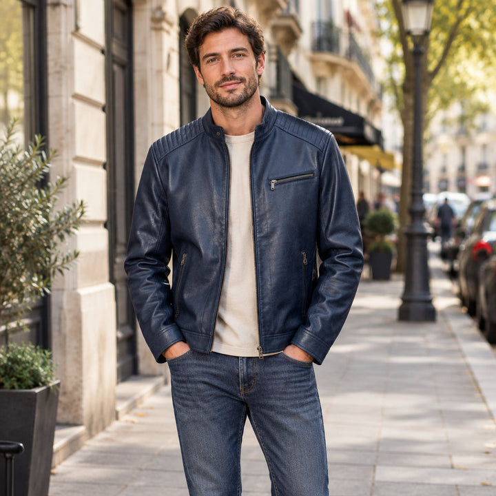 Caspar | Herren Jacke mit Stehkragen Lederjacke
