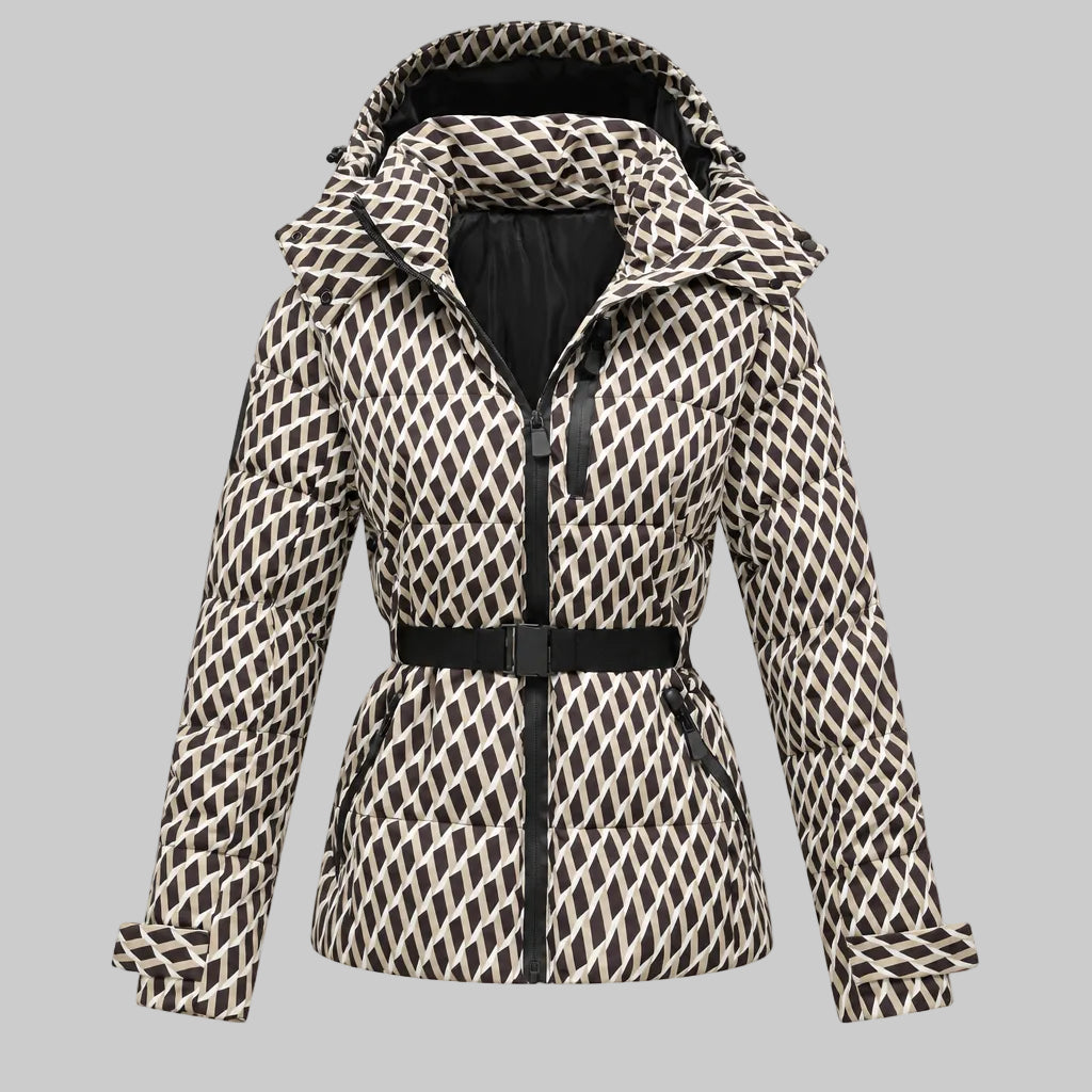 Alfrun | Damen Kapuze mit Gürtel Steppjacke