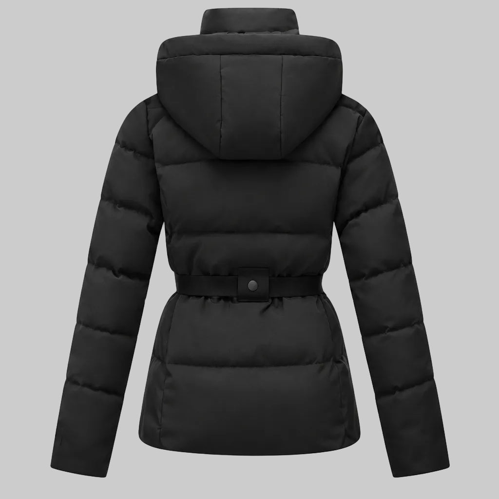 Alfrun | Damen Kapuze mit Gürtel Steppjacke