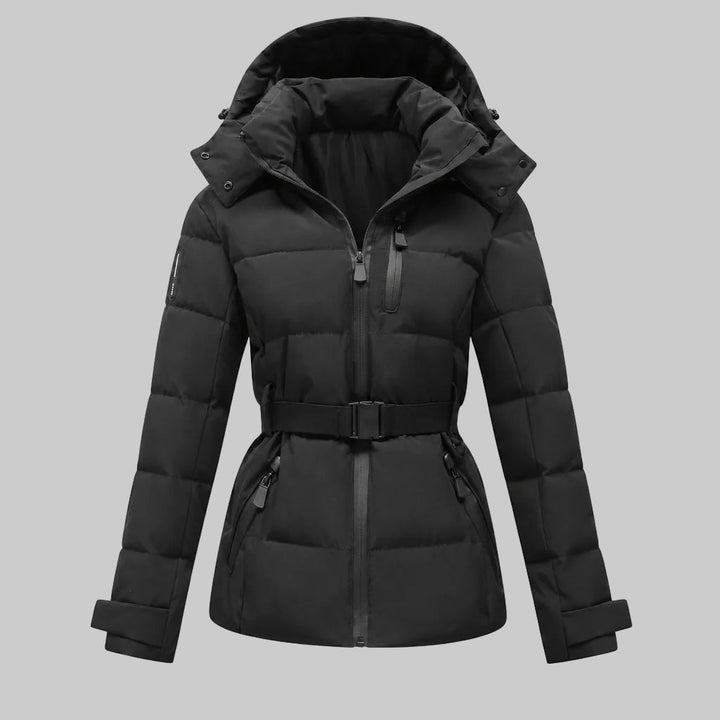 Alfrun | Damen Kapuze mit Gürtel Steppjacke