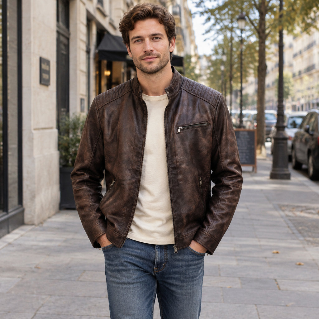 Caspar | Herren Jacke mit Stehkragen Lederjacke