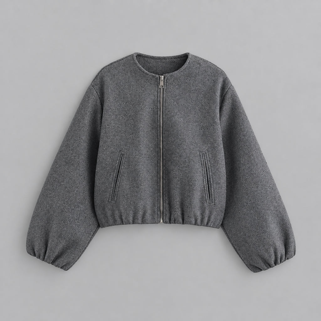 Dankhilde | Damen mit Reißverschluss und Rundhalsausschnitt Blousonjacke