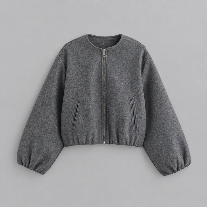Dankhilde | Damen mit Reißverschluss und Rundhalsausschnitt Blousonjacke