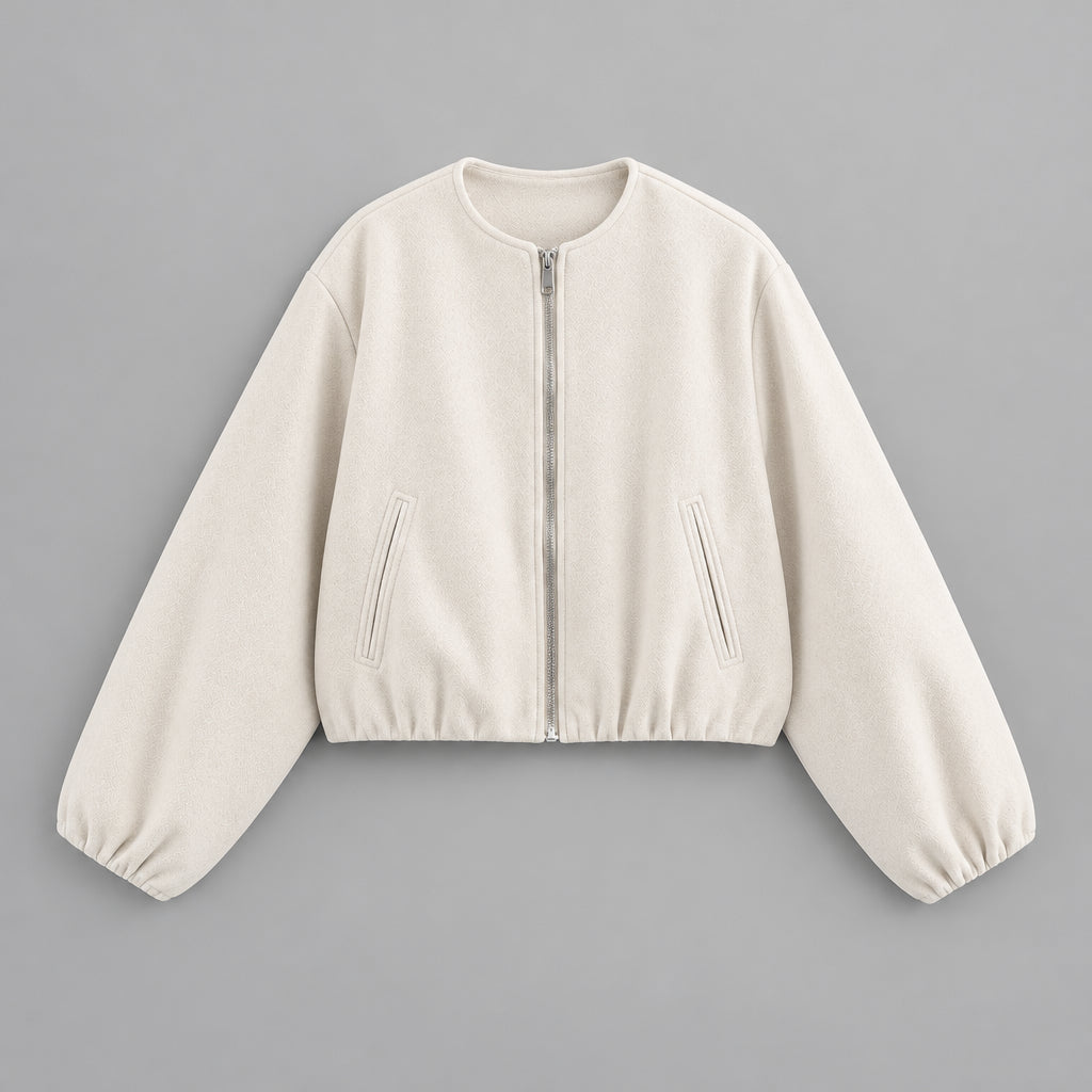 Dankhilde | Damen mit Reißverschluss und Rundhalsausschnitt Blousonjacke