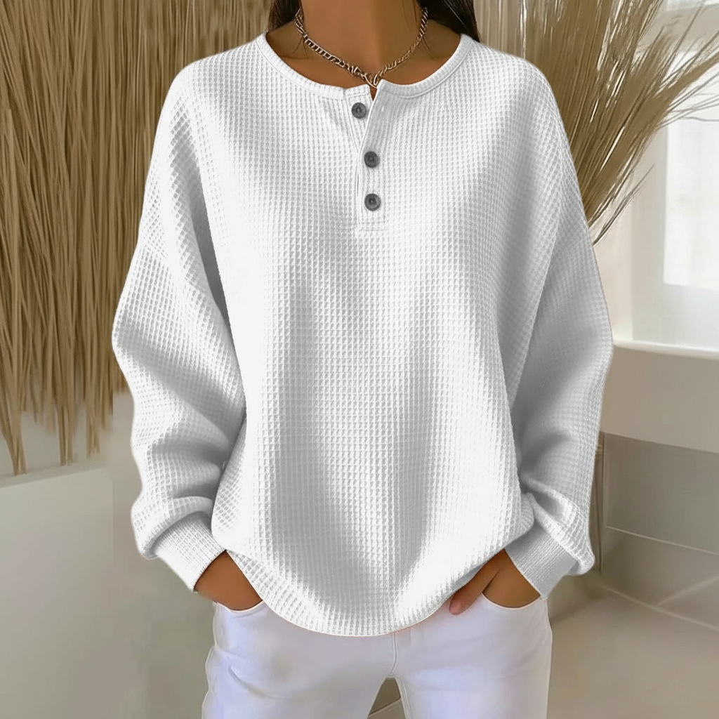 Elisabeth | Damen Waffelstruktur Pullover mit Knopfleiste