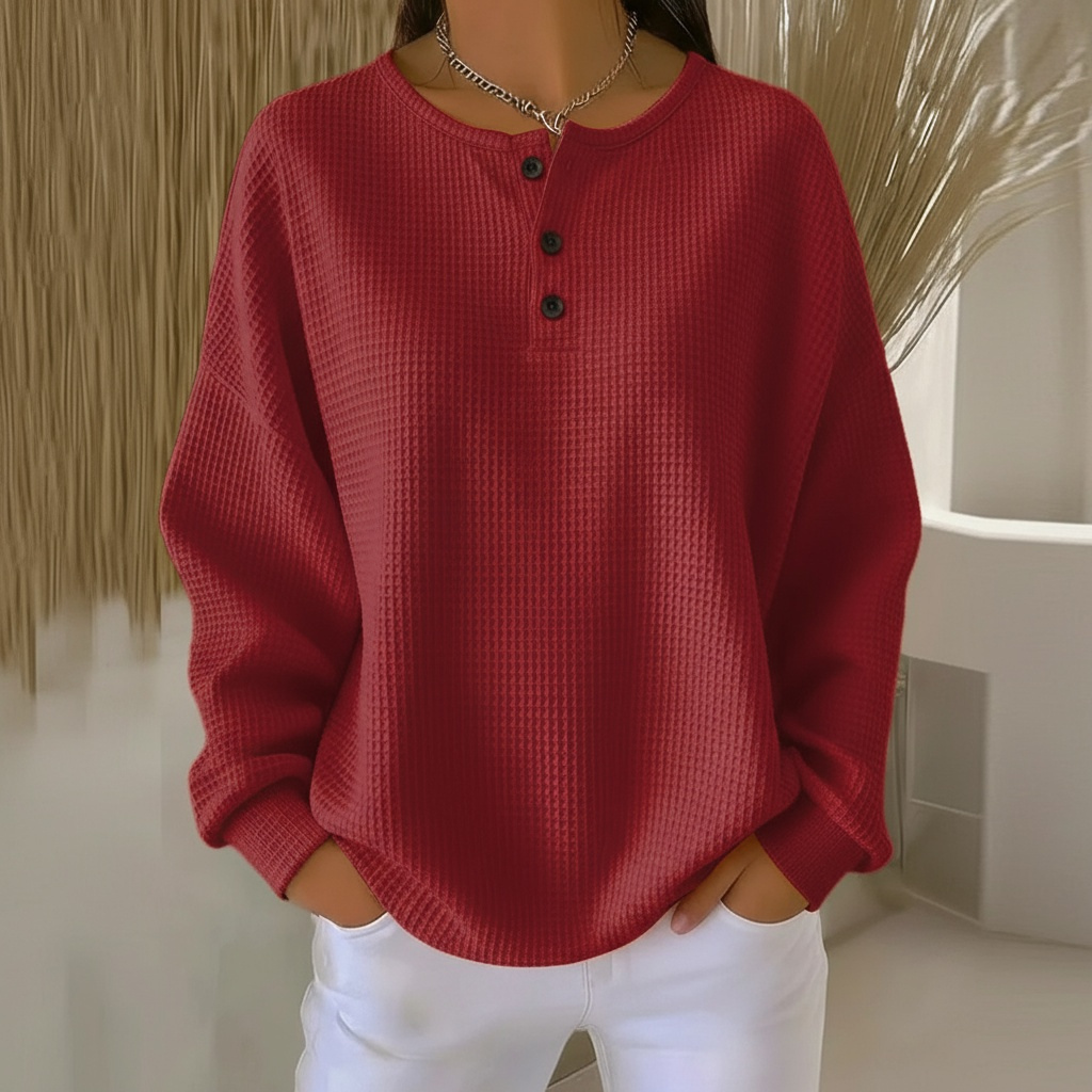 Elisabeth | Damen Waffelstruktur Pullover mit Knopfleiste