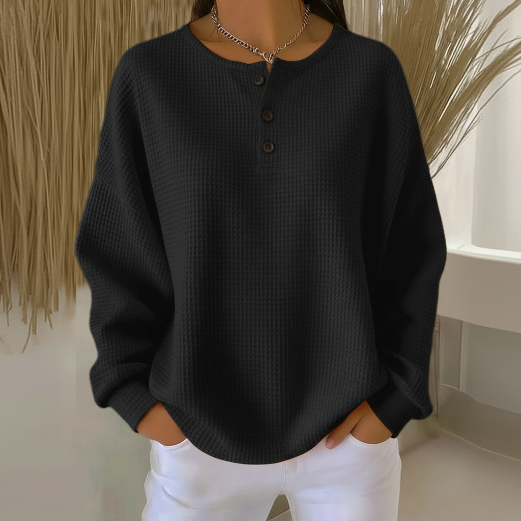 Elisabeth | Damen Waffelstruktur Pullover mit Knopfleiste