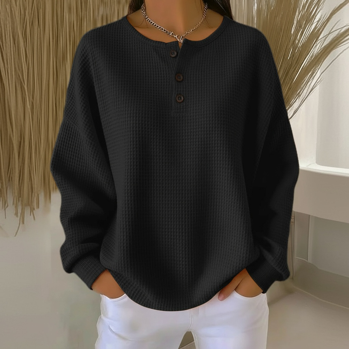 Elisabeth | Damen Waffelstruktur Pullover mit Knopfleiste