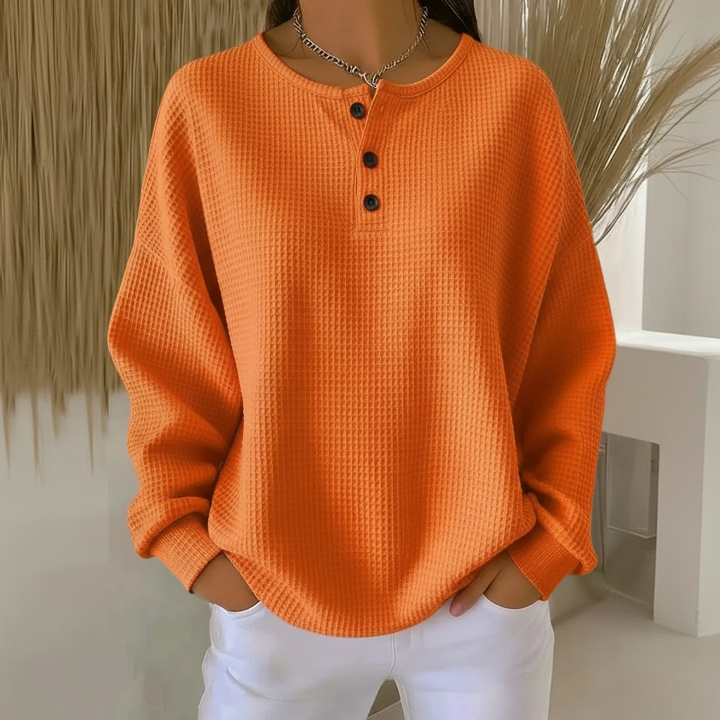 Elisabeth | Damen Waffelstruktur Pullover mit Knopfleiste