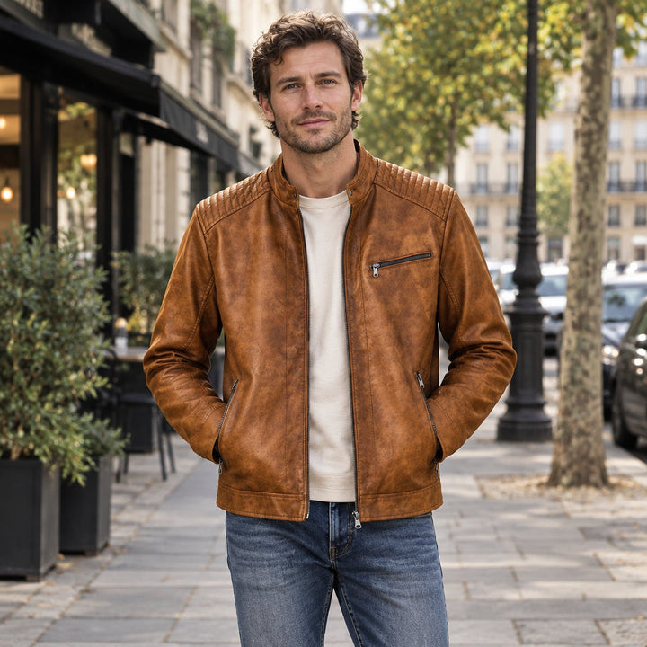 Caspar | Herren Jacke mit Stehkragen Lederjacke
