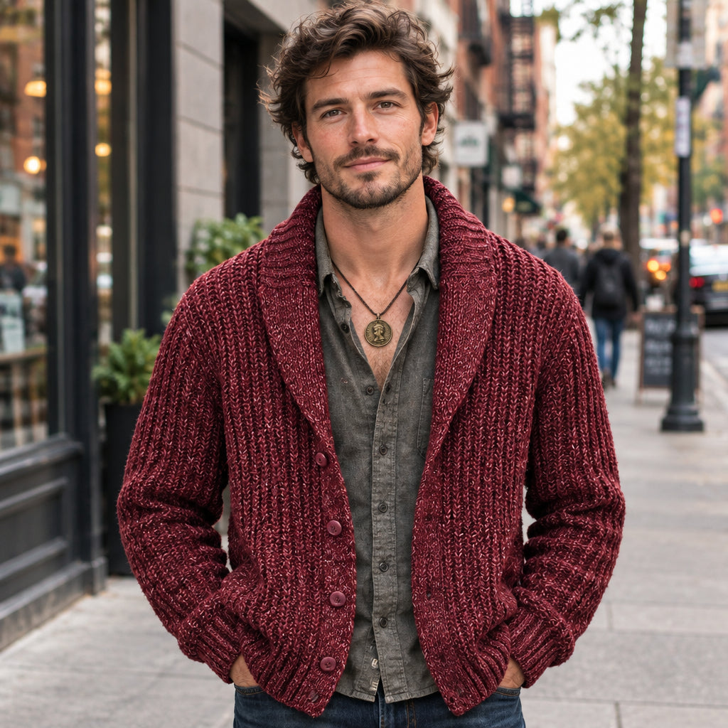 Leander | Herren Grobstrick mit Schalkragen Cardigan