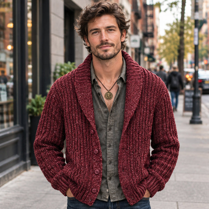 Leander | Herren Grobstrick mit Schalkragen Cardigan