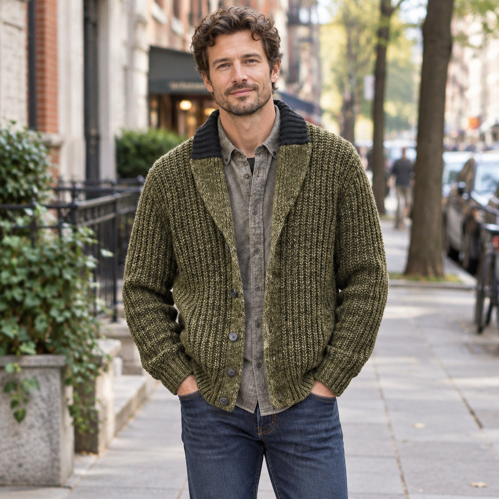 Leander | Herren Grobstrick mit Schalkragen Cardigan