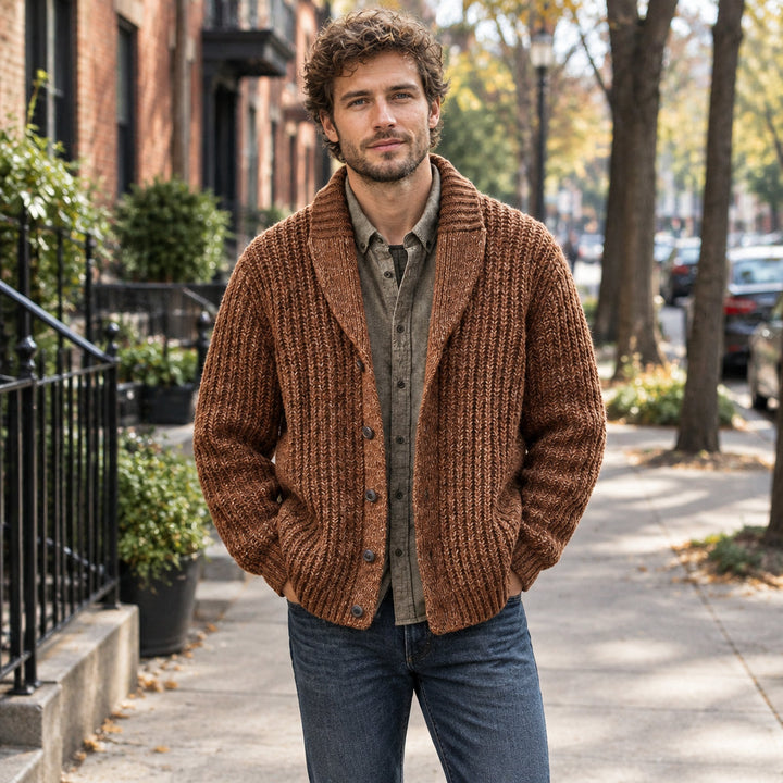 Leander | Herren Grobstrick mit Schalkragen Cardigan