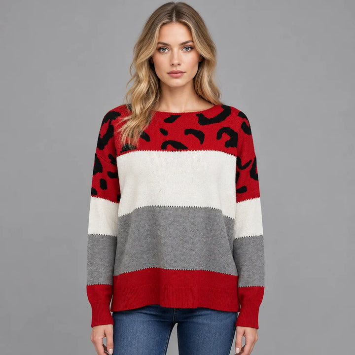 Rigmunde | Damen Pullover mit Leopardenmuster Strickpullover