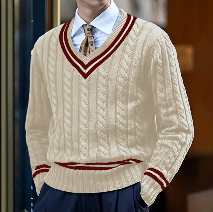 Emmanuel | Herren Zopfmusterpullover mit V-Ausschnitt Strickpullover