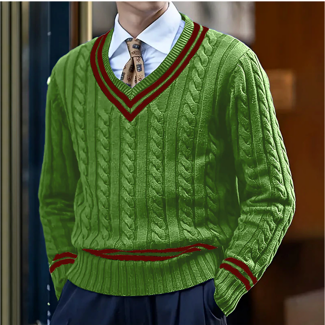 Emmanuel | Herren Zopfmusterpullover mit V-Ausschnitt Strickpullover