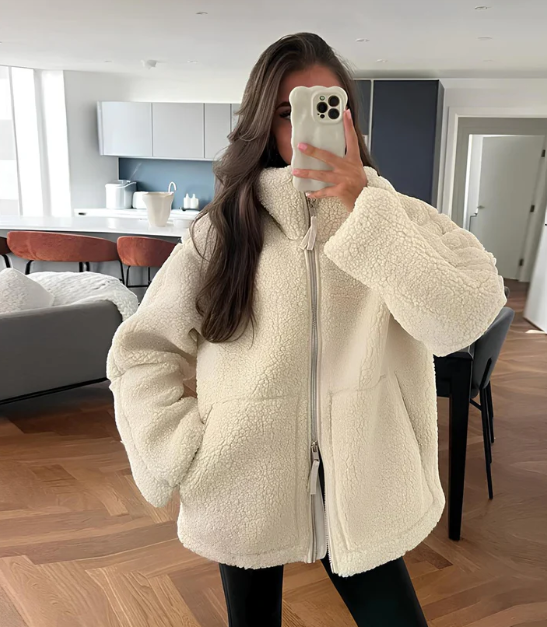 Reinlinde | Damen Teddyjacke mit Stehkragen und Reißverschluss