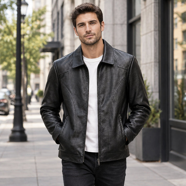 Anselm | Herren Jacke mit Umlegekragen Lederjacke