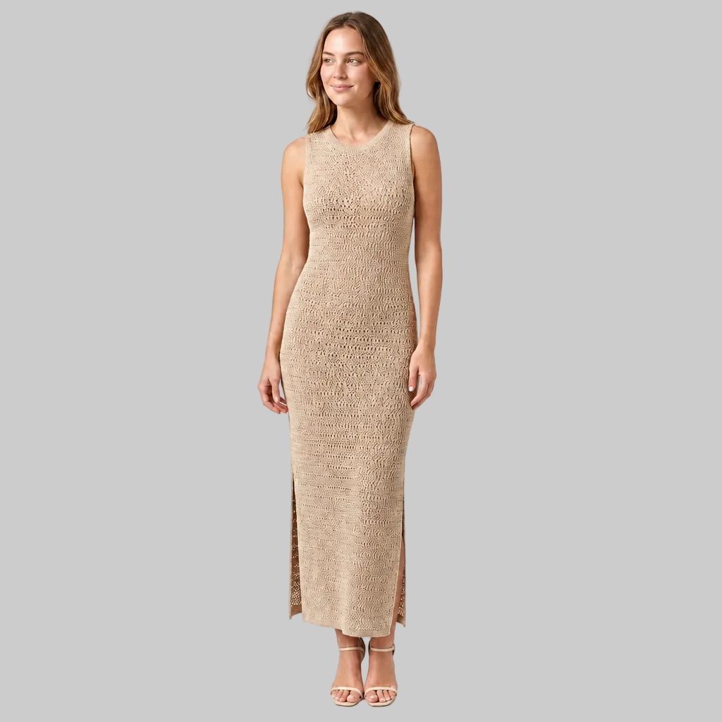 Gudrun | Damen Strickkleid mit Seitenschlitz Maxikleid