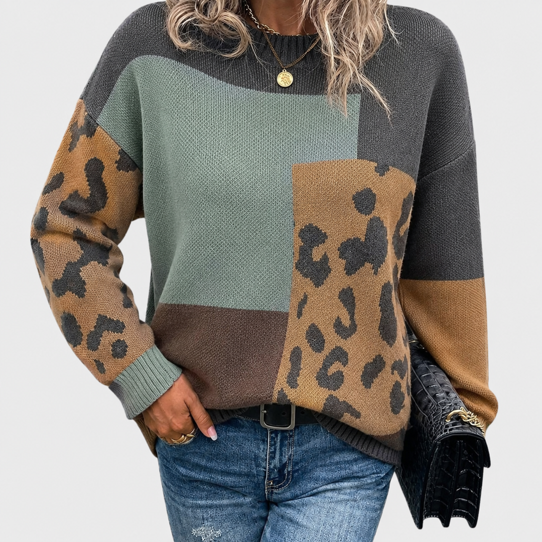 Hedda | Damen Leopardenmuster Colorblock Pullover