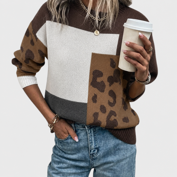 Hedda | Damen Leopardenmuster Colorblock Pullover