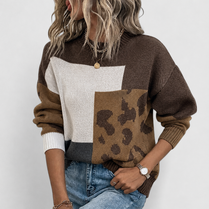 Hedda | Damen Leopardenmuster Colorblock Pullover