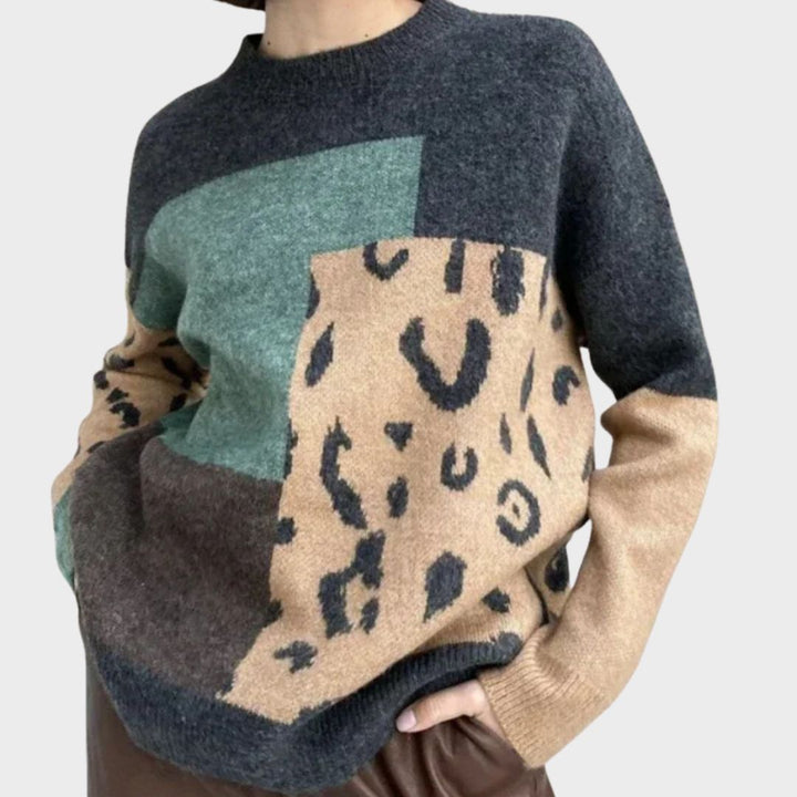 Hedda | Damen Leopardenmuster Colorblock Pullover