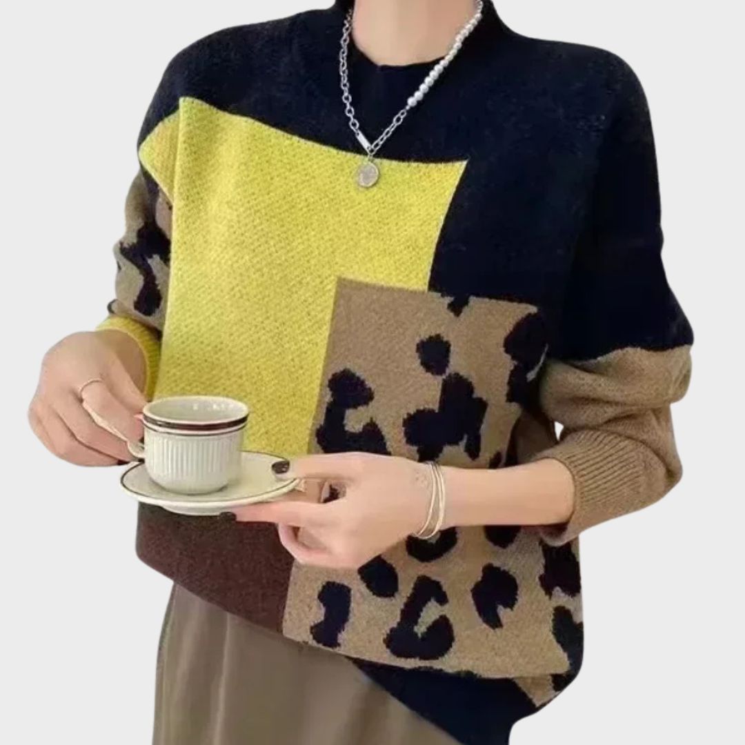 Hedda | Damen Leopardenmuster Colorblock Pullover