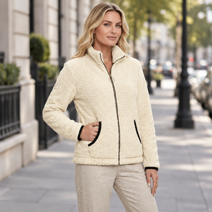 Siglind | Damen Fleecejacke mit Stehkragen und Reißverschluss Teddyjacke