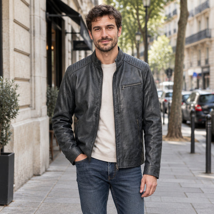 Caspar | Herren Jacke mit Stehkragen Lederjacke
