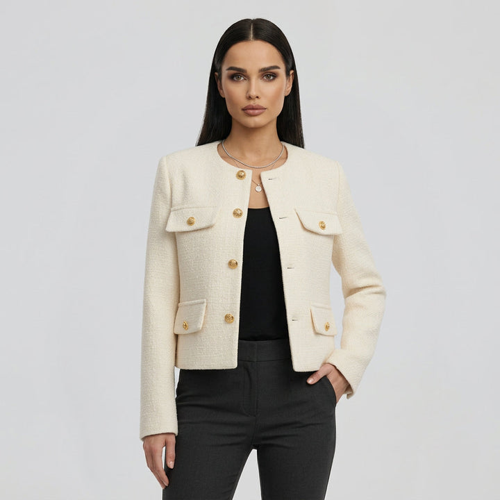 Amalberga | Damen mit Knopfleiste und Pattentaschen Kurzjacke