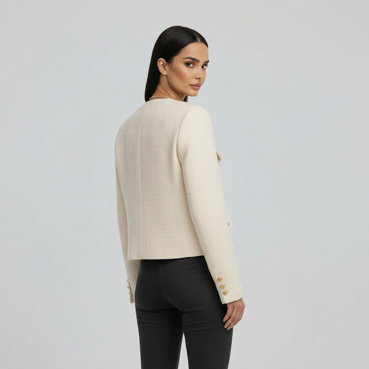 Amalberga | Damen mit Knopfleiste und Pattentaschen Kurzjacke