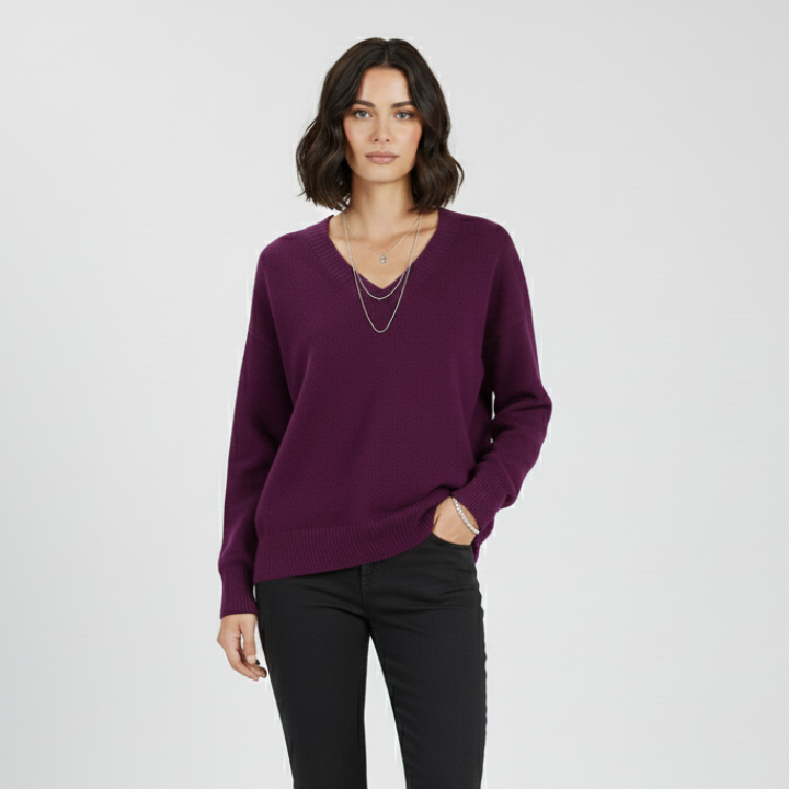 Ellinor | Damen Klassischer Strickpullover mit V-Ausschnitt