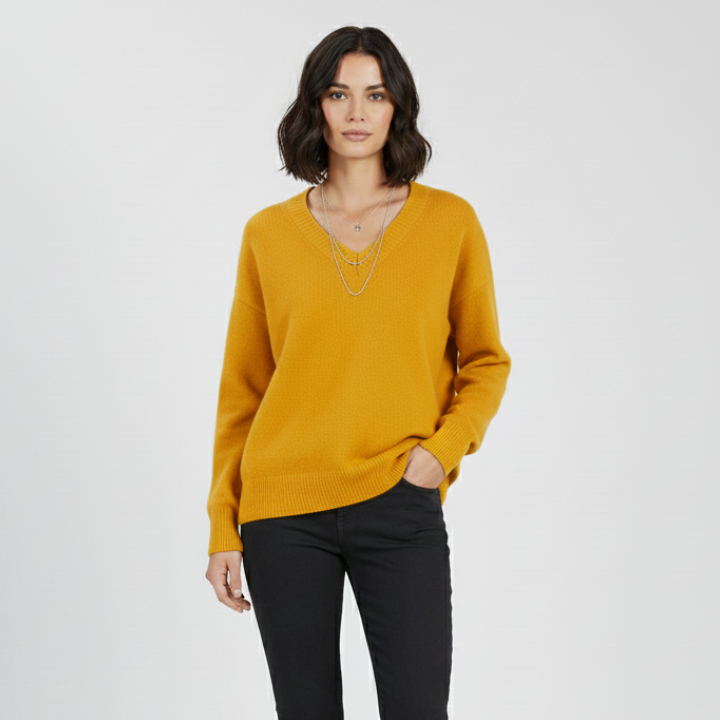 Ellinor | Damen Klassischer Strickpullover mit V-Ausschnitt