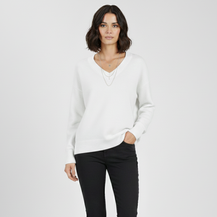Ellinor | Damen Klassischer Strickpullover mit V-Ausschnitt