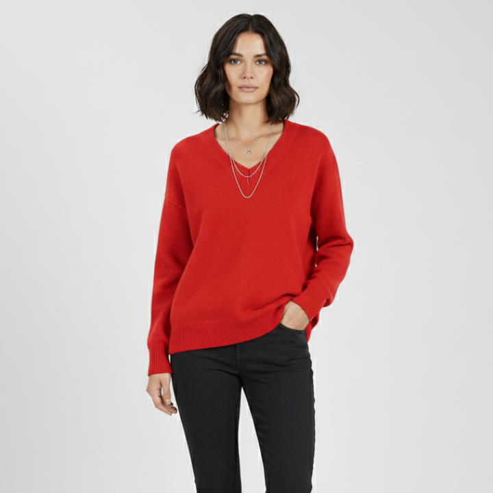 Ellinor | Damen Klassischer Strickpullover mit V-Ausschnitt