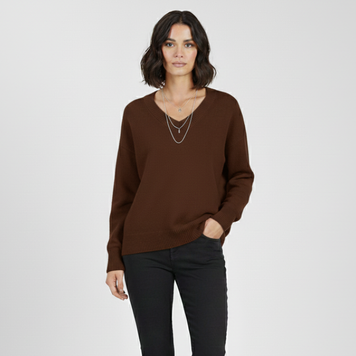Ellinor | Damen Klassischer Strickpullover mit V-Ausschnitt