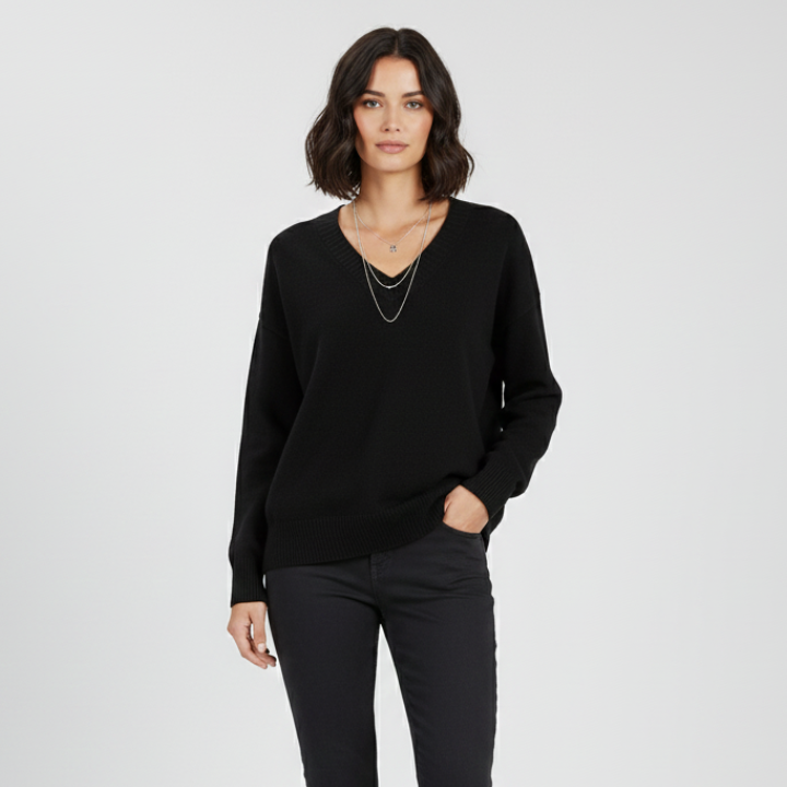 Ellinor | Damen Klassischer Strickpullover mit V-Ausschnitt