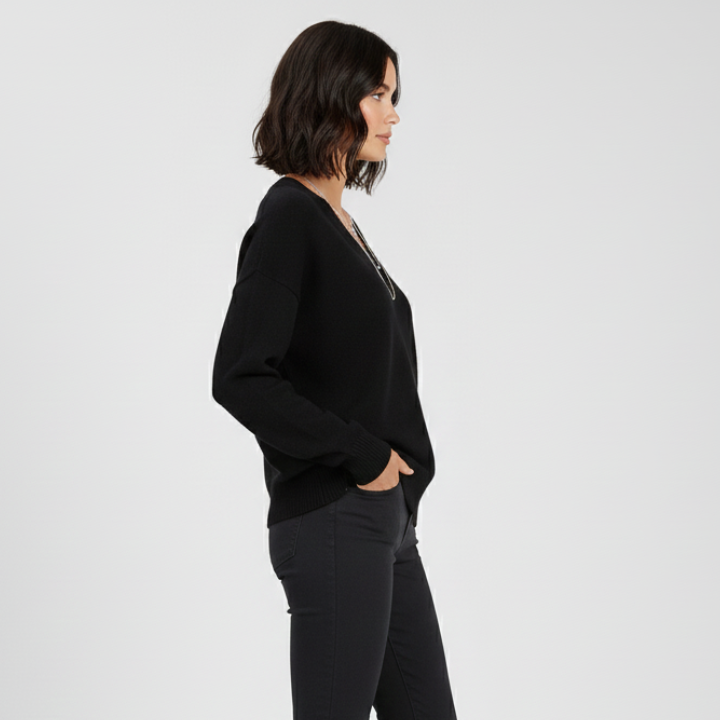 Ellinor | Damen Klassischer Strickpullover mit V-Ausschnitt