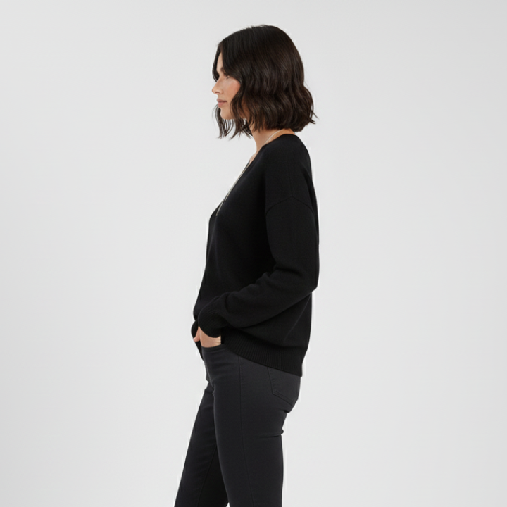 Ellinor | Damen Klassischer Strickpullover mit V-Ausschnitt
